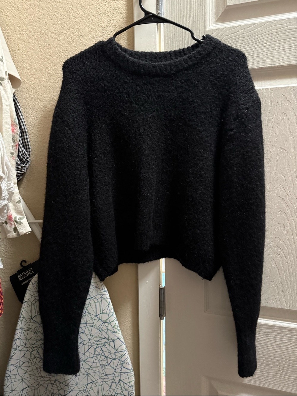 Zara Black Fuzzy Crewneck Sweater
